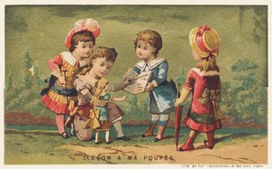 Leçon à ma poupée, fin du 19e siècle (chromo) - French School