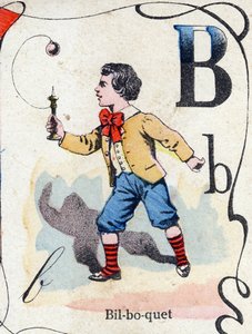 Lettre B : Bilboquet. Gravure dans "ABC des jouets pour petits garçons". Imagerie de Pont-à-Mousson, Louis Vagne, imprimeur-éditeur, fin XIXe siècle. - French School