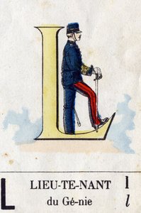 Lettre L comme lieutenant. Alphabet militaire. Imagerie d