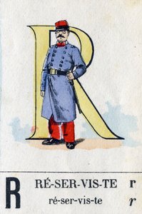 Lettre R comme réserviste. Alphabet militaire. Imagerie d
