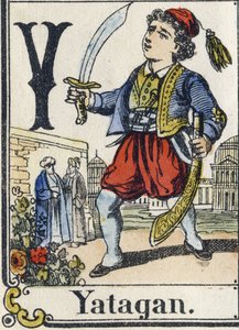 Lettre Y : Yatagan. Alphabet récréatif. Imagerie d