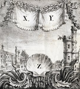 Lettres X, Y et Z : Paris en 1500 - "Alphabet Pittoresque des Monuments de Paris" vers 1840 (gravure)