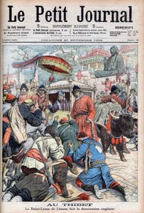 Le 13e Dalaï Lama de Lhassa (Thubten Gyatso) (1876-1933) fuyant la domination anglaise dans « Le Petit Journal » du 20 novembre - French School