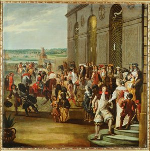 Louis XIV devant la grotte de Thétis dans les jardins de Versailles ...