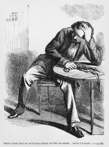 Lucien de Rubempré pensant au suicide, illustration de Splendeurs et Misères des Courtisanes par Honoré de Balzac, publié en 1867 - French School