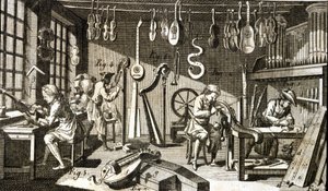 Atelier de luthier. Gravure - dans l