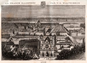 Lyon - gravure dans « La France illustrée : géographie, histoire, administration statistique » par V.A. Malt-Brown. 1884 - French School