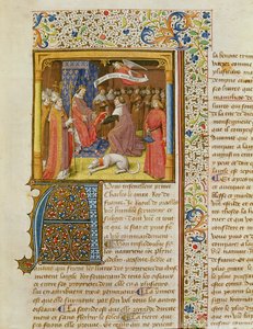 MS 246 f.1r Raoul de Presles présentant sa traduction à Charles V, de La Cité de Dieu de Saint Augustin, traduit par Raoul de Presles, vers 1400-50 - French School