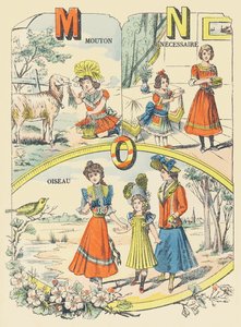 M N O: mouton, nécessaire, oiseau - French School