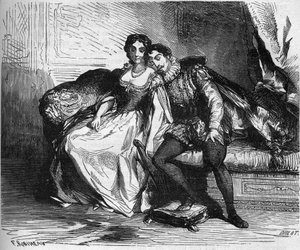 Madame de Sauve, agissant pour la reine Catherine de Médicis, séduisit le roi Henri de Navarre (1553-1610). Gravure dans « L