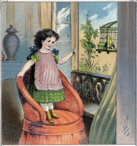Madeleine, la petite fille, a reçu un serin pour son anniversaire : celui-ci est dans une cage et malgré l