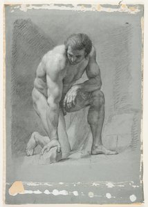 Académie masculine, agenouillée, penchée en avant sur un rocher, fin du 18ème siècle - French School
