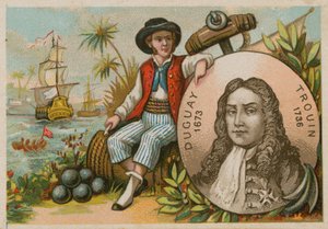 Homme au Brésil tenant un portrait de Duguay-Trouin - French School