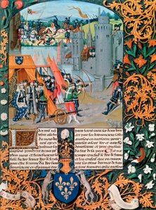 Manuscrit représentant une bataille de la guerre de Cent Ans, 14ème siècle - French School