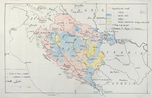 Carte de la Bosnie avec détails des zones occupées par des groupes ethniques minoritaires, 1910