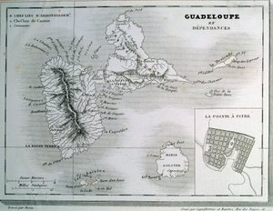 Carte de la Guadeloupe et de ses dépendances. Gravure du 19ème siècle. Chartres, Musée des Beaux-Arts