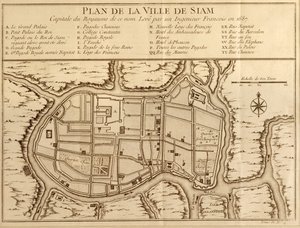 Carte de la ville de Siam, capitale du royaume de ce nom après une enquête réalisée par un ingénieur français en 1687, publiée dans l