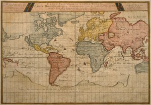 Carte montrant les routes commerciales mondiales, cartographie par Pierre Duval (1619-83) publiée en 1686, Paris