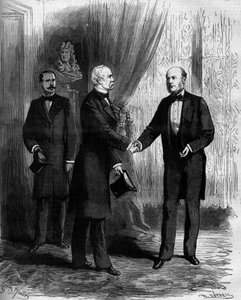 Le maréchal Patrice de Mac Mahon (1808-1893) félicite son successeur à la présidence de la République française, Jules Grévy (1807-1892). Gravure dans "Le Monde Illustré" n°1141 du 8 février - French School