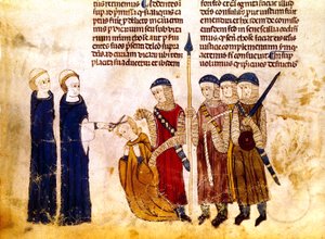 Marguerite de Bourgogne (1290-1315) épouse du roi de France Louis X, se fait couper les cheveux pour adultère (vélin) - French School