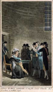 Marie-Antoinette (1755-1793) fait ses adieux à son fils le Dauphin, Louis-Charles de Bourbon (1785-1795) au Temple, 3 juillet 1793 - French School