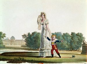 Marie Louise (1791-1847) et le Roi de Rome (1811-32) devant le palais des Tuileries - French School