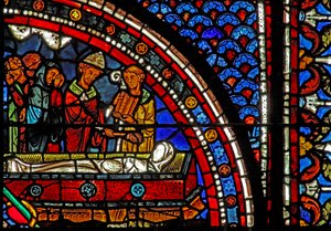 Fenêtre de Marie-Madeleine : clercs aux funérailles de Lazare - French School