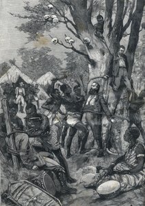 Massacre au Congo : Européens suppliciés par des cannibales. Dans "Le Petit Parisien" de 1898. - French School