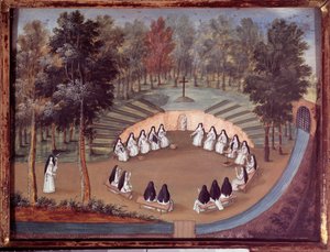 Réunion de religieuses à Port Royal des Champs dans une conférence en solitude. Peinture anonyme du 18ème siècle. Port Royal, musée des Granges - French School