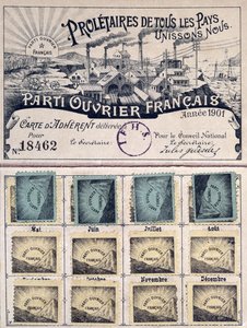 Carte de membre du Parti Ouvrier Français sous la direction de Jules Guesde (1845-1922) 1901 - French School