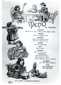 Menu créé par Auguste Escoffier (1846-1935) pour les enfants et les bébés, c.1900