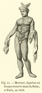 Mercure, figurine en bronze trouvee dans la Seine, a Paris, en 1849 (engraving) - French School