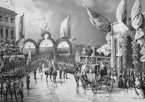 Honneurs militaires au roi à Gosport - Louis-Philippe Ier (1773-1850), roi des Français, Prince Albert (1819-1861) et Victoria (1819-1901), reine d