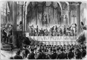 Recrutement militaire : tirage au sort des conscrits de 1858, dans la salle Saint Jean de l