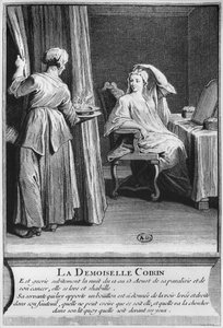 Guérison miraculeuse de la paralysie et du cancer de Demoiselle Coirin, sur la tombe du diacre François de Paris au cimetière paroissial Saint-Médard à Paris, illustration de La vérité des miracles de M - French School