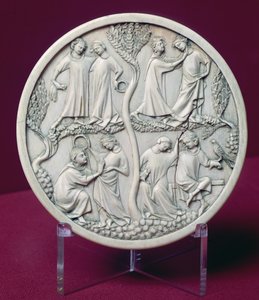 Boîtier de miroir représentant des scènes courtoises, vers 1320-30