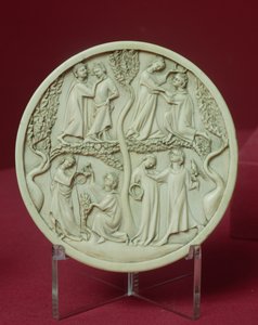 Boîtier de miroir représentant des scènes courtoises, vers 1320-30