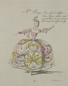 Miss Puvigne en Air, dans Zoroastre, un livret de Cahusac, composé par Jean-Philippe Rameau (1683-1764) fac-similé par A. Guillaumot Fils, 1749 (gravure en couleur) - French School