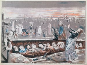 Cimetière de Montmartre, 4 décembre 1851 (lithographie couleur) - French School