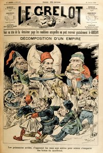 Dinde moribonde et puissances étrangères se battant pour ses bottes, couverture "Le Grelot" 21/2/1897 - French School