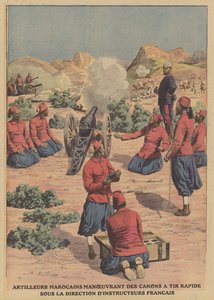Artilleurs marocains tirant des canons à tir rapide sous la direction d