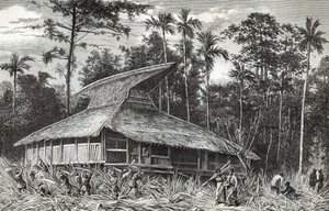 Mosquée à Dodinga, Nouvelle-Guinée, illustration de la revue Le Tour du Monde, 1879