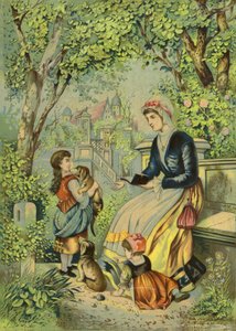 Mère jouant avec des enfants et des chiens - French School