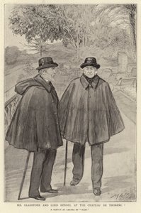 M. Gladstone et Lord Rendel au Château de Thorenc (litho) - French School