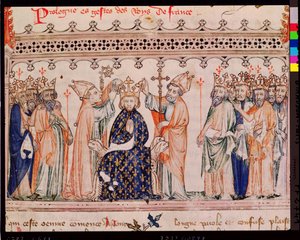 Consécration de Philippe III le Hardi (1245-85) Roi de France, des Grandes Chroniques de France, 1375-79 - French School
