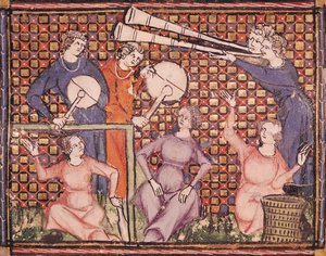 Ms 1044 fol.103v Musiciens, de Ovide Moralisé écrit par Chrétien Legouais - French School