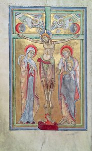 Ms 108 f.58v Crucifixion, du Sacramentaire de Saint-Amand - French School