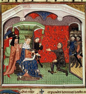 Ms. 1142 fol.4 Bertrand du Guesclin (c.1320-80) devant Charles V (1338-80) et sa cour - French School