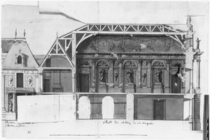 Ms 130736 Coupe transversale nord-sud du Grand Salon et de la Salle de Diane du Château de Versailles construit par Louis Le Vau (1612-70) - French School