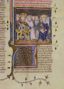 Ms 13. fol 232 Couronnement de Louis IX (121415-70) et probablement de Frédéric II (1194-1250), d